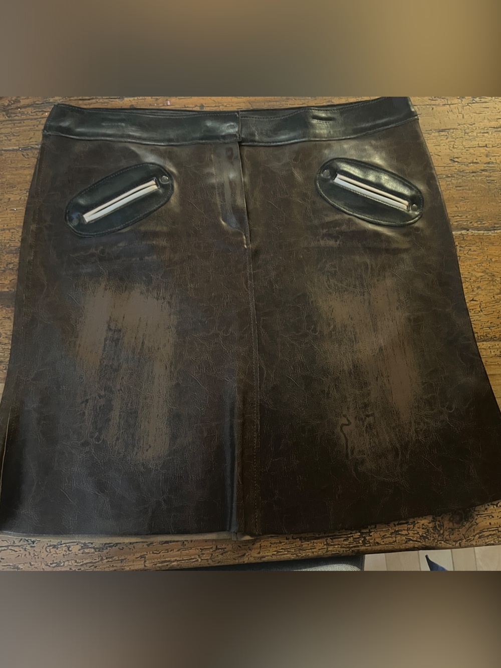 Miss Sixty brown distressed PVC skirt
